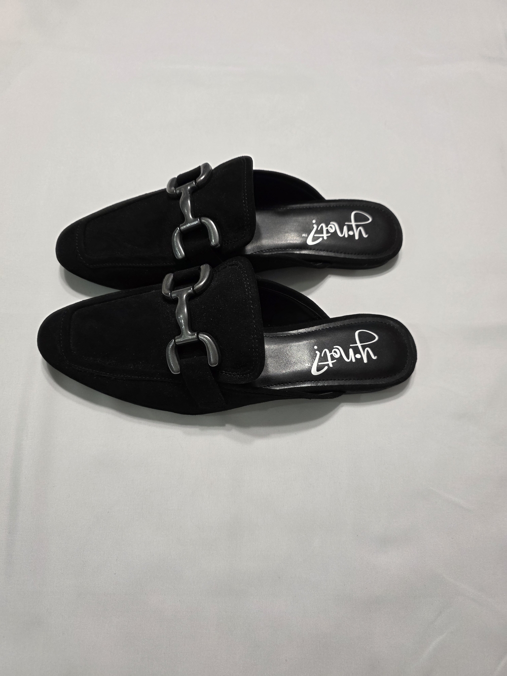 🖤 Y-Not? Black Faux Suede Horsebit Mule Loafers - Picture 2 of 4
